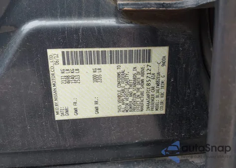 2012 Nissan Maxima 3.5 Sv z USA, uszkodzony, nr VIN 1N4AA5AP7CC857127